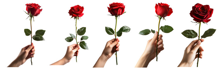 Beautiful Red Roses Held in Hands for Romantic Occasions and Gifts, Isolated on Transparent, white background
