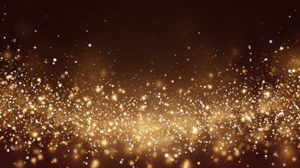 Fototapeta premium Abstract golden glitter particles bokeh on dark brown background festive design