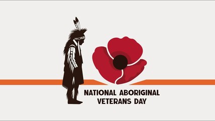 Animated National Aboriginal Veterans Day Illustration with Indigenous Figure and Red Poppy - Powered by Adobe