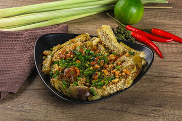 Asian cuisine baked eggplant with peanut