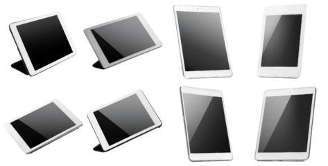 Various Angle Display of Modern Tablets Isolated on White Background, isolated on transparent background