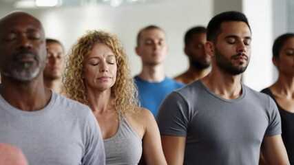 A group of people meditating with their eyes closed.
