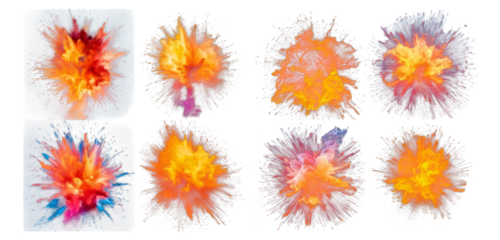 Vibrant and Colorful Explosion Effects in Dynamic Display, Isolated on Transparent, white background
