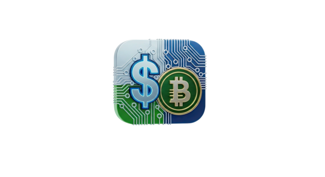 Cryptocurrency and traditional money exchange app icon concept