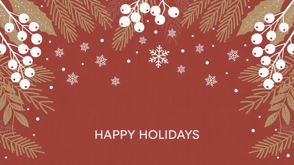 Elegant Happy Holidays background with soft snowflakes and berry accents, perfect for festive invitations and seasonal greetings, bringing cheer and joy