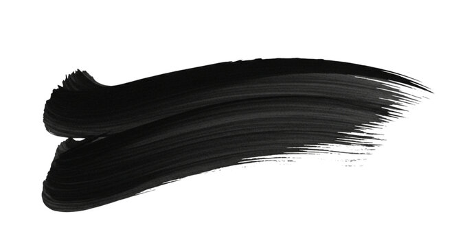 Black paint brush stroke texture isolated on transparent background