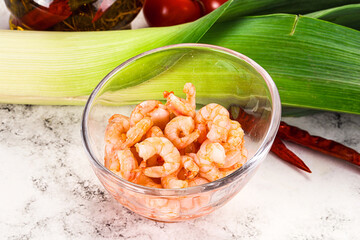 Shrimps cocktail in the bowl