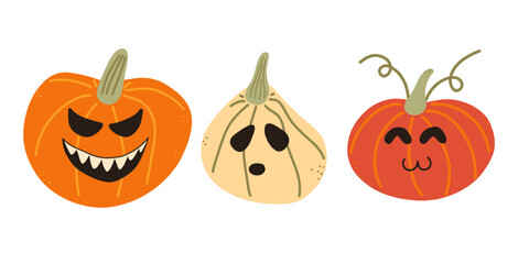 Pumpkins for Halloween set. Vector isolated illustration.