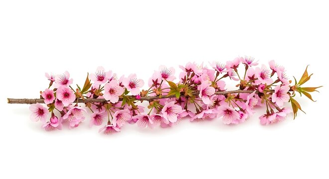 Cherry blossom branch delicate pink flowers isolated on white background spring season