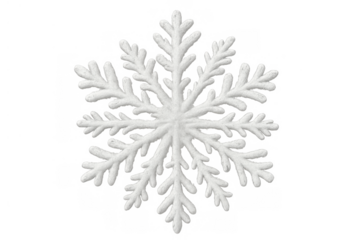 White snowflake forming a winter symbol, ice crystal decoration for christmas and holiday season on transparent background