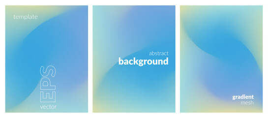 Abstract liquid background set. Gradient mesh. Effect bright color blend. Blurred fluid colorful mix. Modern design template for web covers, ad banners, posters, brochures, flyers. Vector image EPS