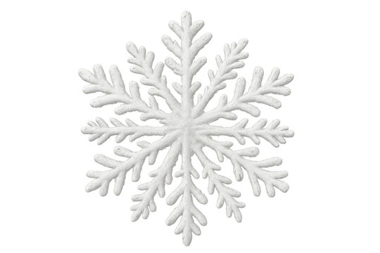 White snowflake forming a winter symbol, ice crystal decoration for christmas and holiday season on transparent background