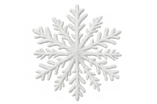 White snowflake forming a winter symbol, ice crystal decoration for christmas and holiday season on transparent background