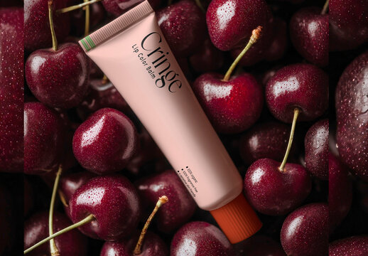 Cherry Lip Balm Mockup Freshness Captured PSD