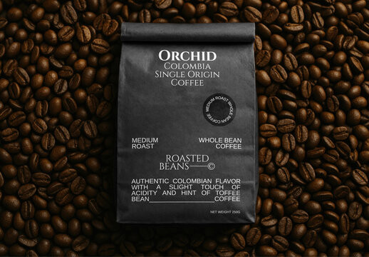 Colombian Coffee Beans Packaging Mockup PSD