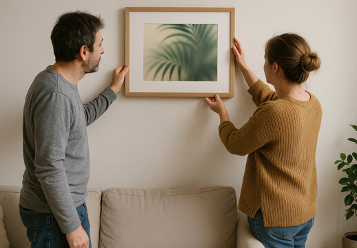 Couple Hanging Framed Art Mockup Together PSD