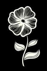 Elegant White Line Art Flower Illustration on Black Background