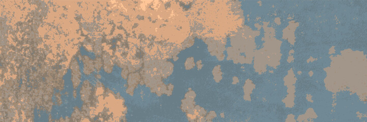 Blue and orange copper patina bg. Grunge bruss texture with distressed oxidation effect. Rusty aged metal. Vector illustration with worn rough texture