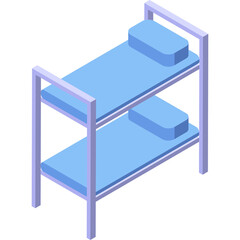 Light Blue Bunk Bed With Two Mattresses And Pillows On Transparent Background Isometric Icon View