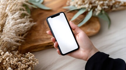 Modern Smartphone in Hand with Natural Decor