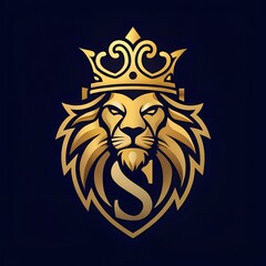 Obraz premium Lion Head Crown Logo with Letter S