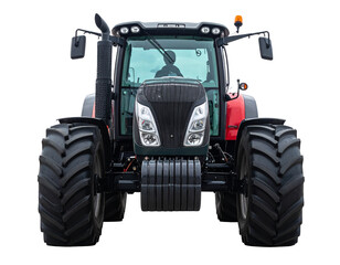 Obraz premium Front view of a heavy modern agricultural generic tractor, Isolated on transparent or white backgrounds