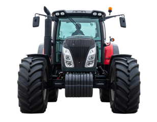 Front view of a heavy modern agricultural generic tractor, Isolated on transparent or white backgrounds