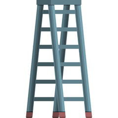 Light Blue A Frame Ladder With Red Base Details Isolated On Transparent Background With Simple Geometric Style
