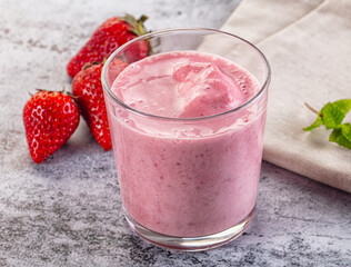 Strawberry smoothie milk shake glass