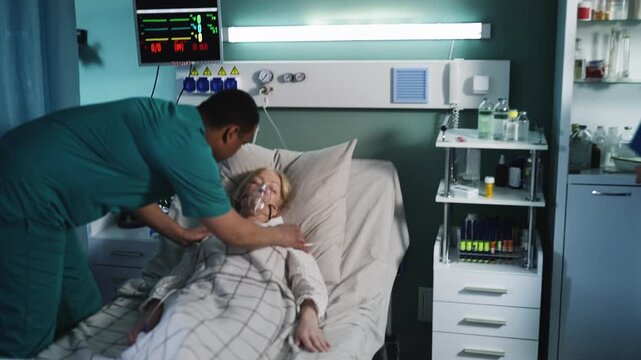 ICU medical team performing CPR on patient during emergency code blue response