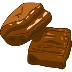 Two Brown Rectangular Fudge Candies With A Smooth Glossy Surface On A Transparent Background, Dessert Food Illustration