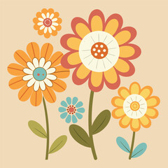Colorful floral illustration with cheerful daisies and blooming petals on a soft pastel background