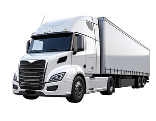 Modern white European-style cargo truck front right side corner angle view, Isolated on transparent or white backgrounds
