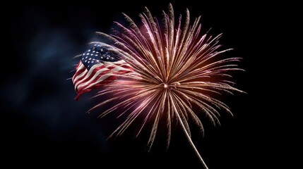 Spectacular Fireworks Display with American Flag