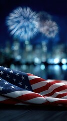 Celebrating Independence with Fireworks and American Flag