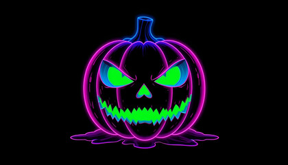 Menacing Neon Pumpkin: Pink Blue Outline, Dripping Green Glowing Face