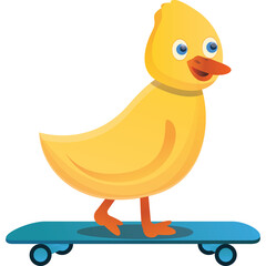 Yellow Cartoon Duckling Riding Blue Skateboard With Transparent Background
