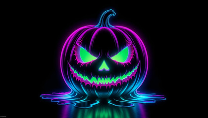 Menacing Neon Pumpkin: Pink Blue Outline, Dripping Green Glowing Face