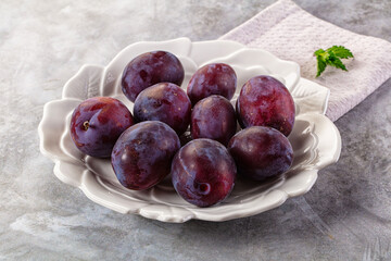 Ripe sweet fresh juicy plums