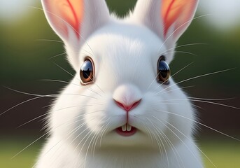 Close-up of a White Rabbit with Expressive Eyes.