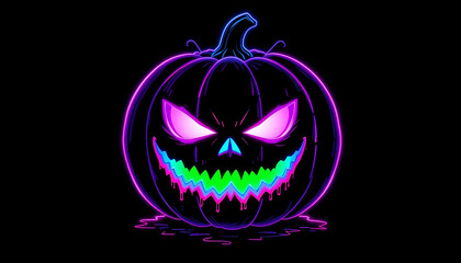 Menacing Neon Pumpkin: Pink Blue Outline, Dripping Green Glowing Face