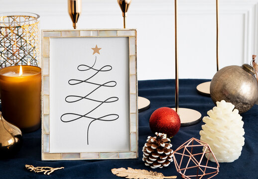 Elegant Holiday Decor With Frame Mockup PSD