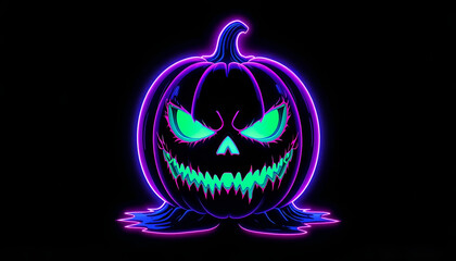 Menacing Neon Pumpkin: Pink Blue Outline, Dripping Green Glowing Face