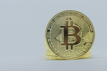 Bitcoin Cryptocurrency Gold Coin Stack on White Background