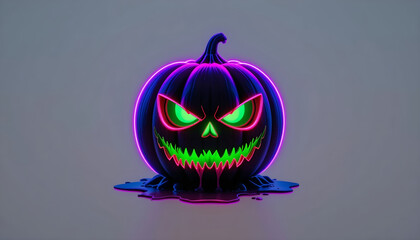 3D Neon Pumpkin with Green Glow on Subtle Gray Background