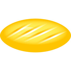 Yellow oval candy icon with diagonal lines and subtle shine against transparent background