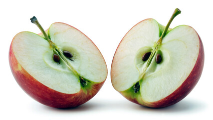 Two apple halves showing juicy texture isolated on white background healthy organic fruit