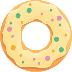 Yellow iced donut with colorful sprinkles on a transparent background a sweet baked treat