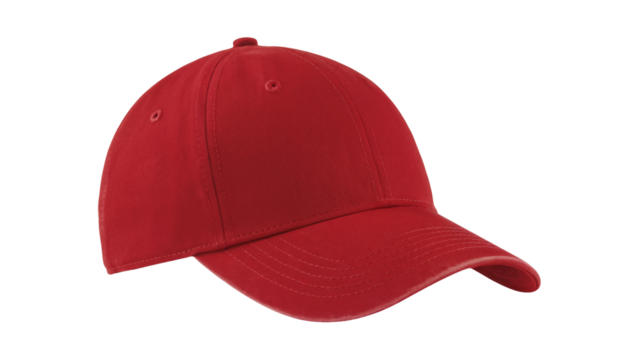 Stylish red baseball cap for casual wear, summer fun, and outdoor adventures, perfect for branding, fashion statements, or sun protection needs isolated on white or transparent png.