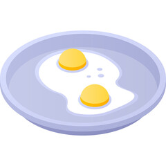 Two Fried Eggs On A Light Blue Plate With A White Background And A Transparent Background Showing The Bottom Of The Plate With Some Oil Drippings From The Eggs